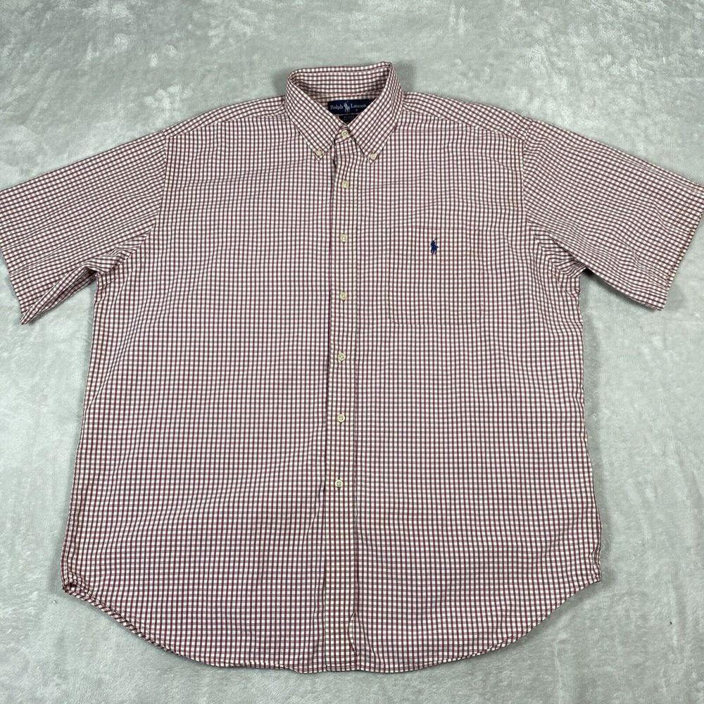 Ralph Lauren Blaire Pink Gingham Short Sleeve Button Down Size XL - Picture 2 of 8